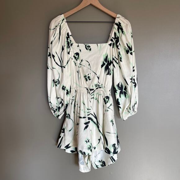 NWT Tanya Taylor‎ Stevie Romper Size Small Floral Linen Square Neck Puff Sleeve - Picture 6 of 16